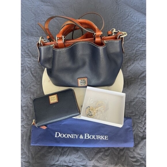 Dooney & Bourke Pebble Grain Mini Barlow W/Wallet& Charm Navy Satchel Bag LOT